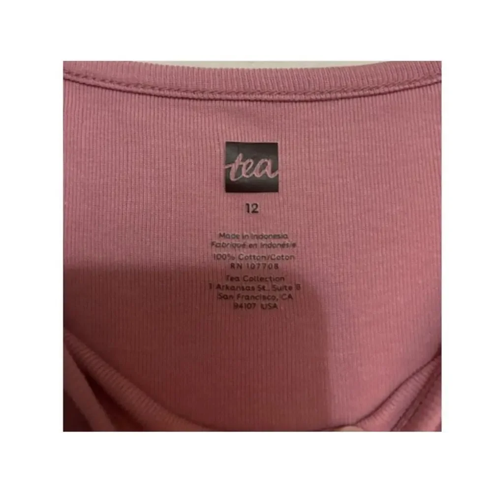Tea Collection Dress Girls Size 12 Floral Casual 100% Cotton Pink Long Sleeve